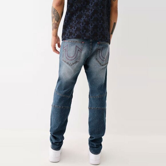 True Religion Mens Rocco Moto Skinny Jeans Stretch Designer Blue Denim Sz 44 NEW - Picture 2 of 13